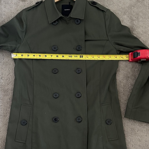 Forever 21 Olive Green Double-Breasted Trench Coat - Picture 4 of 5
